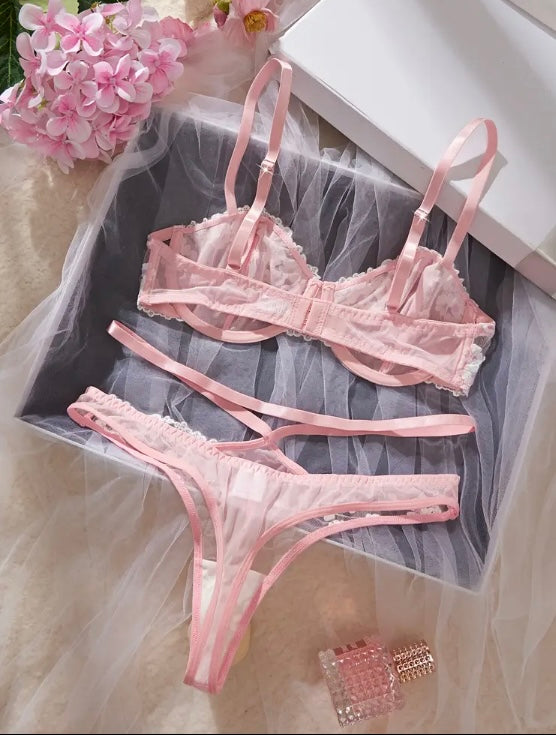 Conjunto de lencería sexy rosa